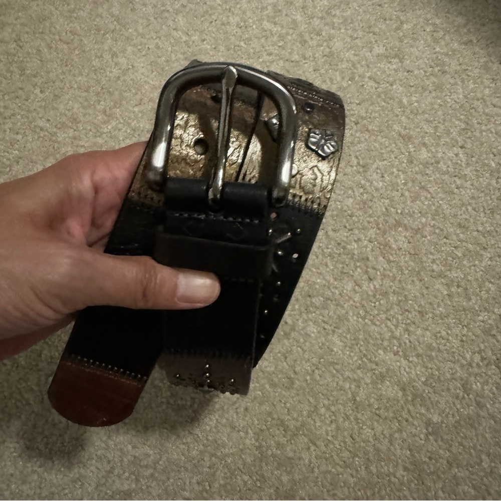 Leather Patchwork Embossed Studded Concho Belt Pe… - image 2